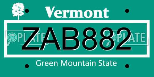 ZAB882 Vermont License Plate