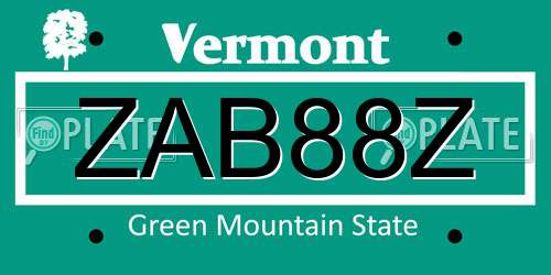 ZAB88Z Vermont License Plate