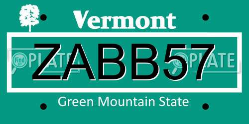ZABB57 Vermont License Plate
