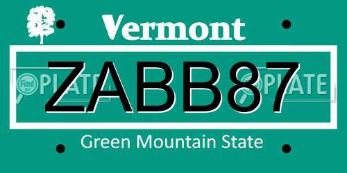 ZABB87 Vermont License Plate