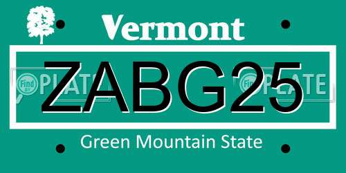 ZABG25 Vermont License Plate