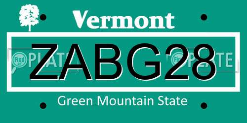 ZABG28 Vermont License Plate
