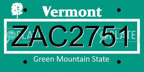 ZAC2751 Vermont License Plate