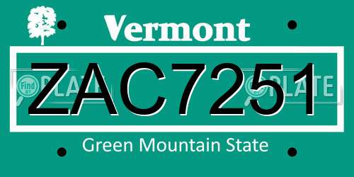 ZAC7251 Vermont License Plate