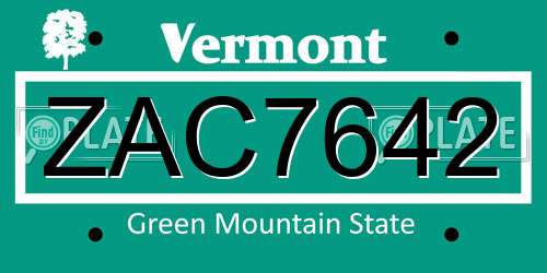 ZAC7642 Vermont License Plate