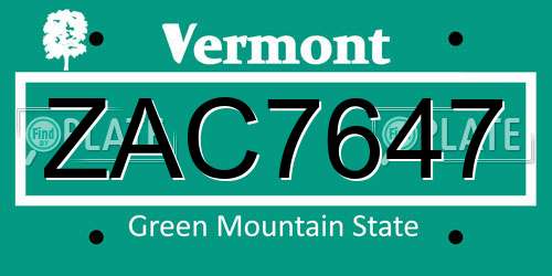 ZAC7647 Vermont License Plate