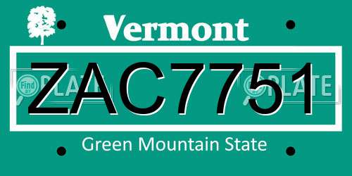 ZAC7751 Vermont License Plate