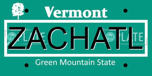 ZACHATL Vermont License Plate