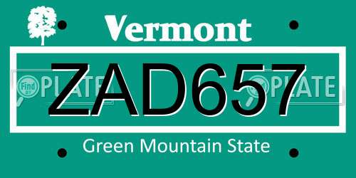 ZAD657 Vermont License Plate