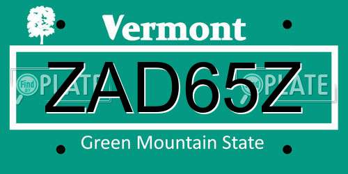 ZAD65Z Vermont License Plate