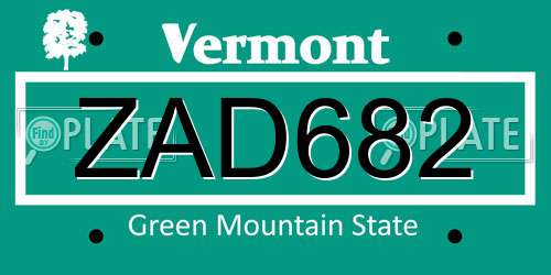 ZAD682 Vermont License Plate