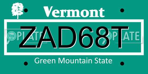 ZAD68T Vermont License Plate