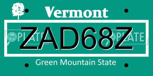ZAD68Z Vermont License Plate