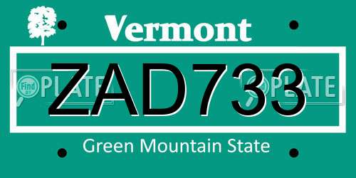 ZAD733 Vermont License Plate