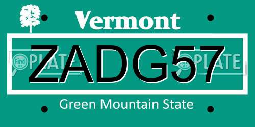 ZADG57 Vermont License Plate