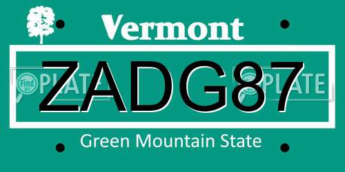 ZADG87 Vermont License Plate