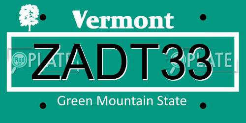 ZADT33 Vermont License Plate