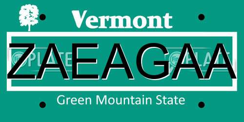 ZAEAGAA Vermont License Plate