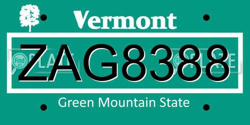 ZAG8388 Vermont License Plate