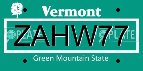 ZAHW77 Vermont License Plate