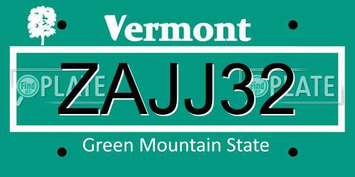 ZAJJ32 Vermont License Plate