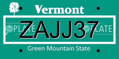 ZAJJ37 Vermont License Plate