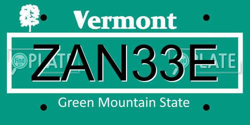 ZAN33E Vermont License Plate