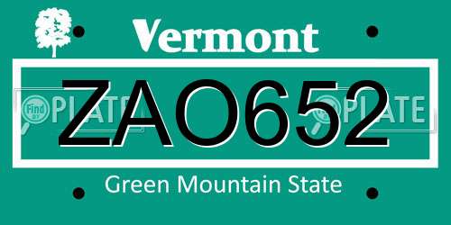 ZAO652 Vermont License Plate