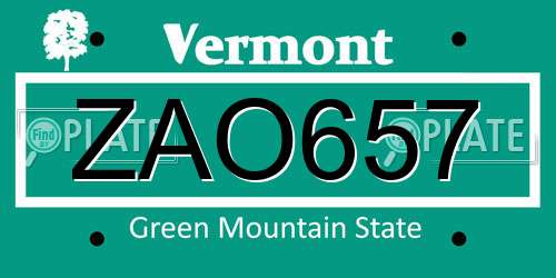 ZAO657 Vermont License Plate