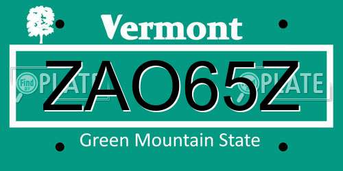 ZAO65Z Vermont License Plate