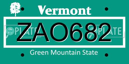 ZAO682 Vermont License Plate