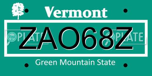 ZAO68Z Vermont License Plate
