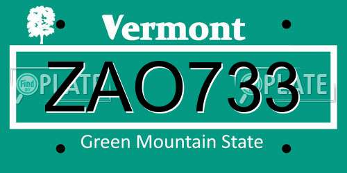 ZAO733 Vermont License Plate