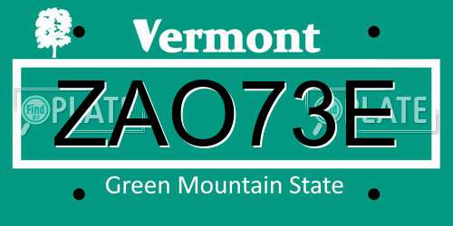 ZAO73E Vermont License Plate