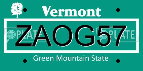 ZAOG57 Vermont License Plate