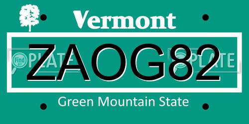 ZAOG82 Vermont License Plate