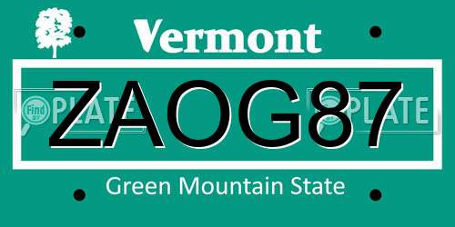 ZAOG87 Vermont License Plate
