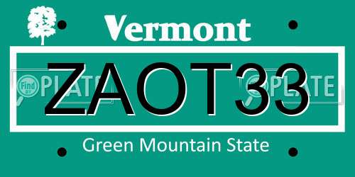 ZAOT33 Vermont License Plate