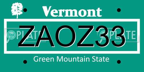 ZAOZ33 Vermont License Plate