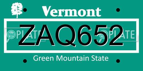 ZAQ652 Vermont License Plate