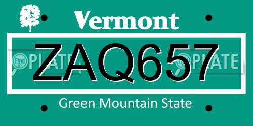 ZAQ657 Vermont License Plate