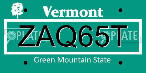 ZAQ65T Vermont License Plate