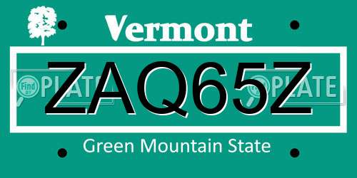 ZAQ65Z Vermont License Plate
