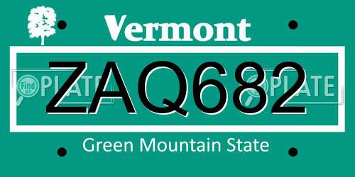 ZAQ682 Vermont License Plate