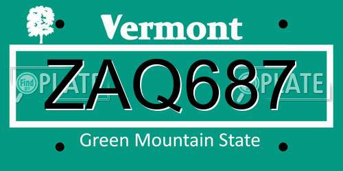 ZAQ687 Vermont License Plate