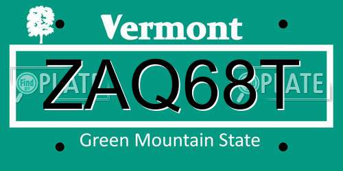 ZAQ68T Vermont License Plate