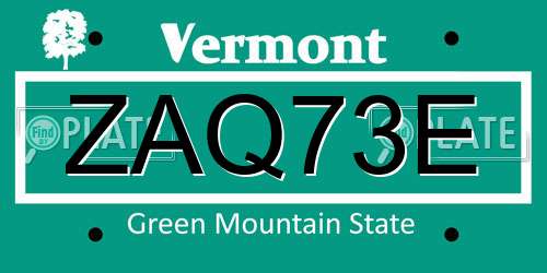ZAQ73E Vermont License Plate