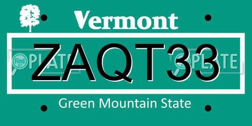 ZAQT33 Vermont License Plate
