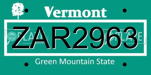 ZAR2963 Vermont License Plate