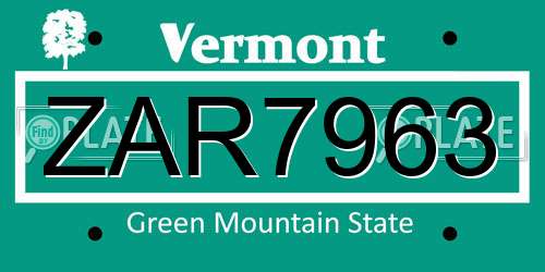 ZAR7963 Vermont License Plate